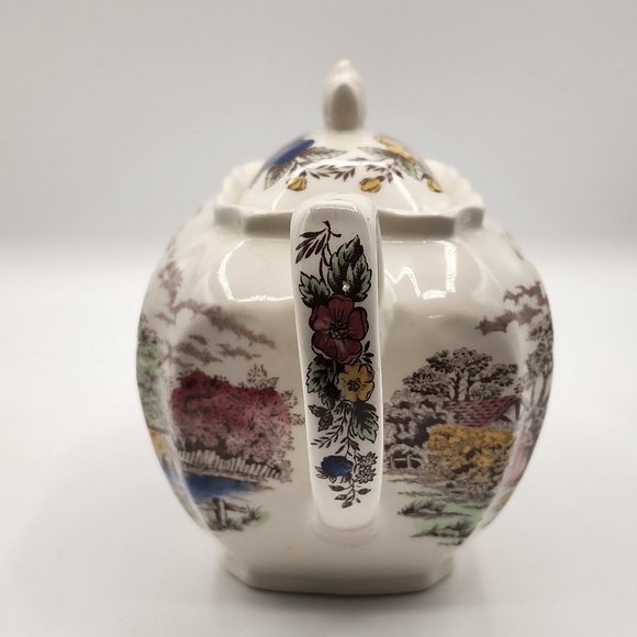 Vintage Windsor England Teapot Country Pastoral Scene Farm Trees Pond 1940's-60' - Picture 3 of 10